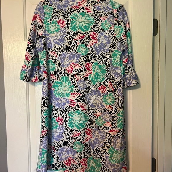 NWOT medium floral ruffle aryeh dress spandex nylon - Picture 3 of 8